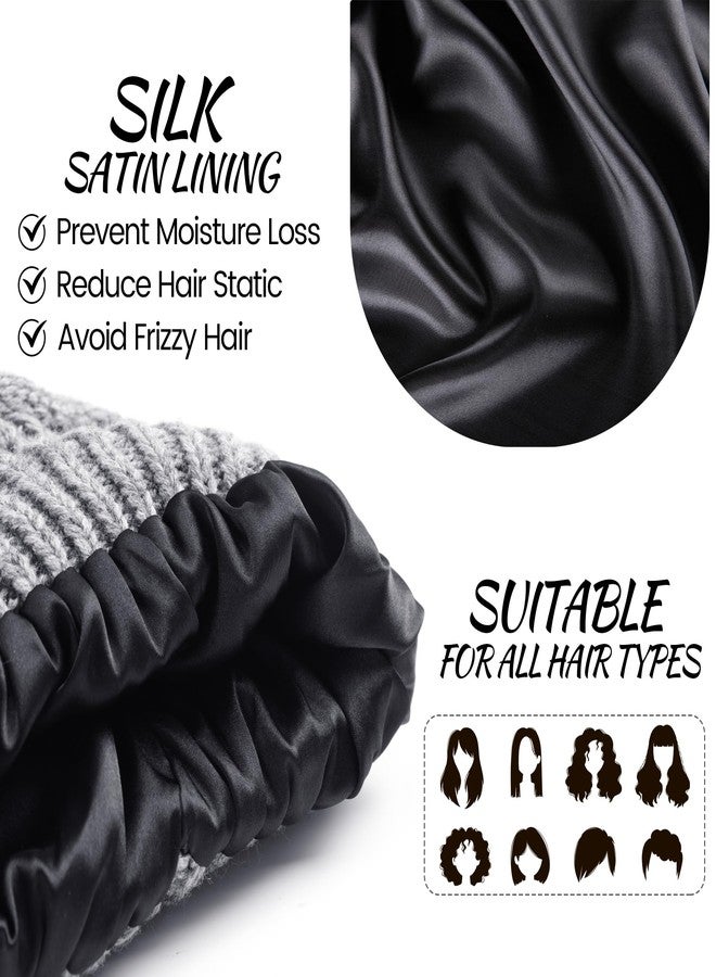 Ultrafun 3 Pack Satin Lined Beanie for Women, Slouchy Winter Hats with Silk Lined, Oversized Knit Warm Hat Skull Cap (Black, Beige, Grey) - Image 3